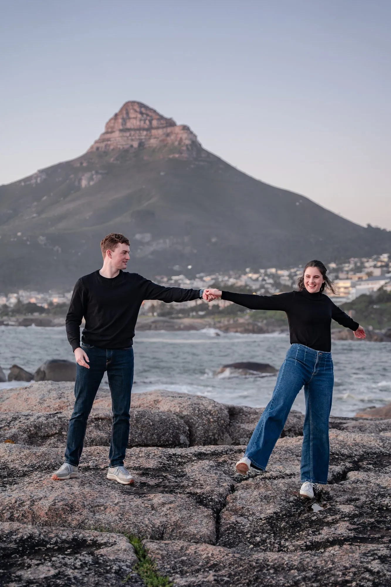 Engaged couple in the golden hour